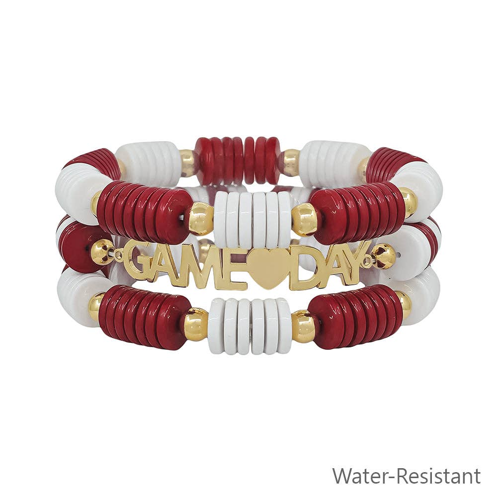 Maroon and White Gameday Set of 3 Stretch Bracelets