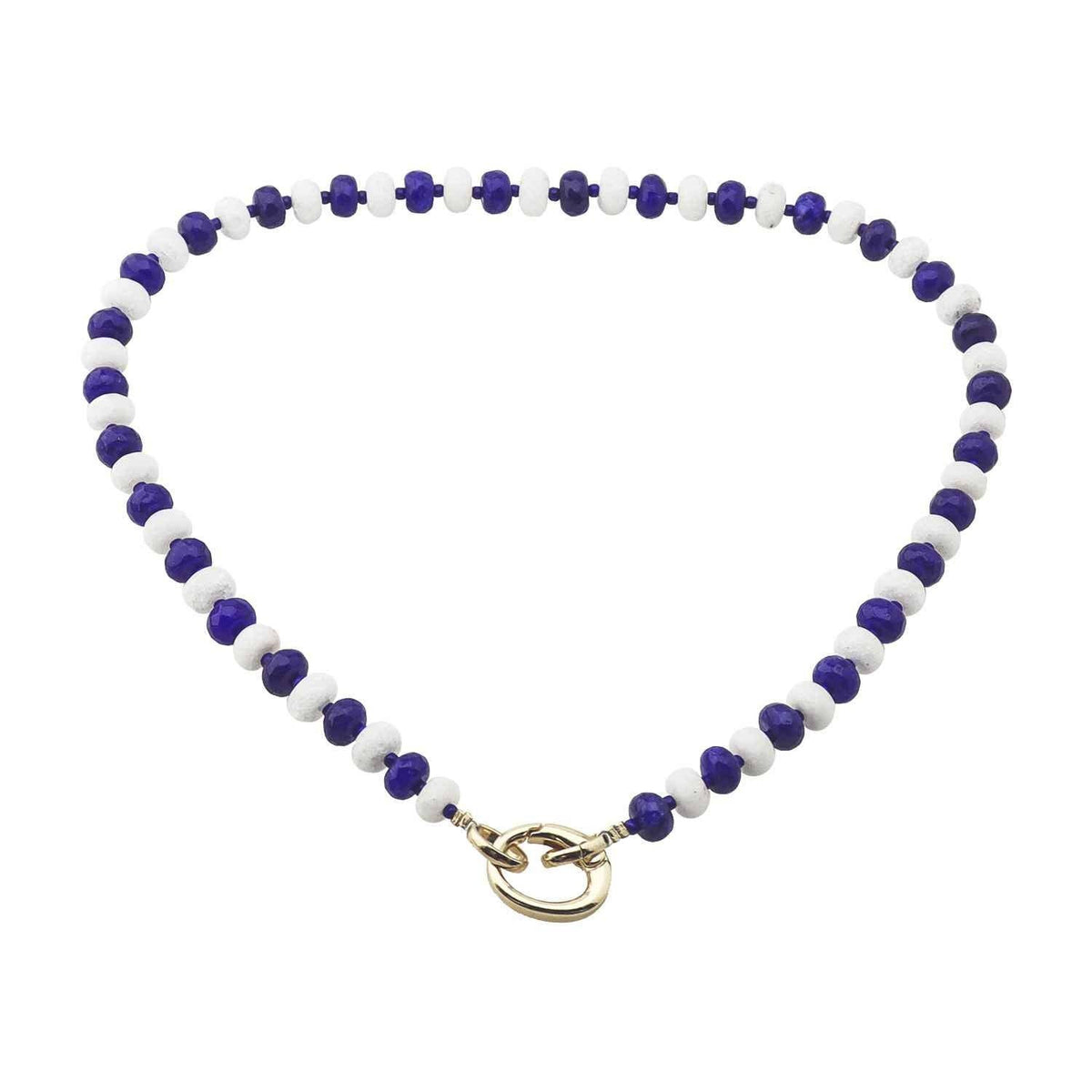 Blue and White Crystal Beaded with 18" Gameday Necklace with Gold Clasp