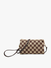 Mocha Checkered Crossbody Wristlet Purse
