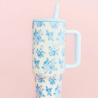 Blue Floral 40oz Flip Straw Spill Proof Tumbler
