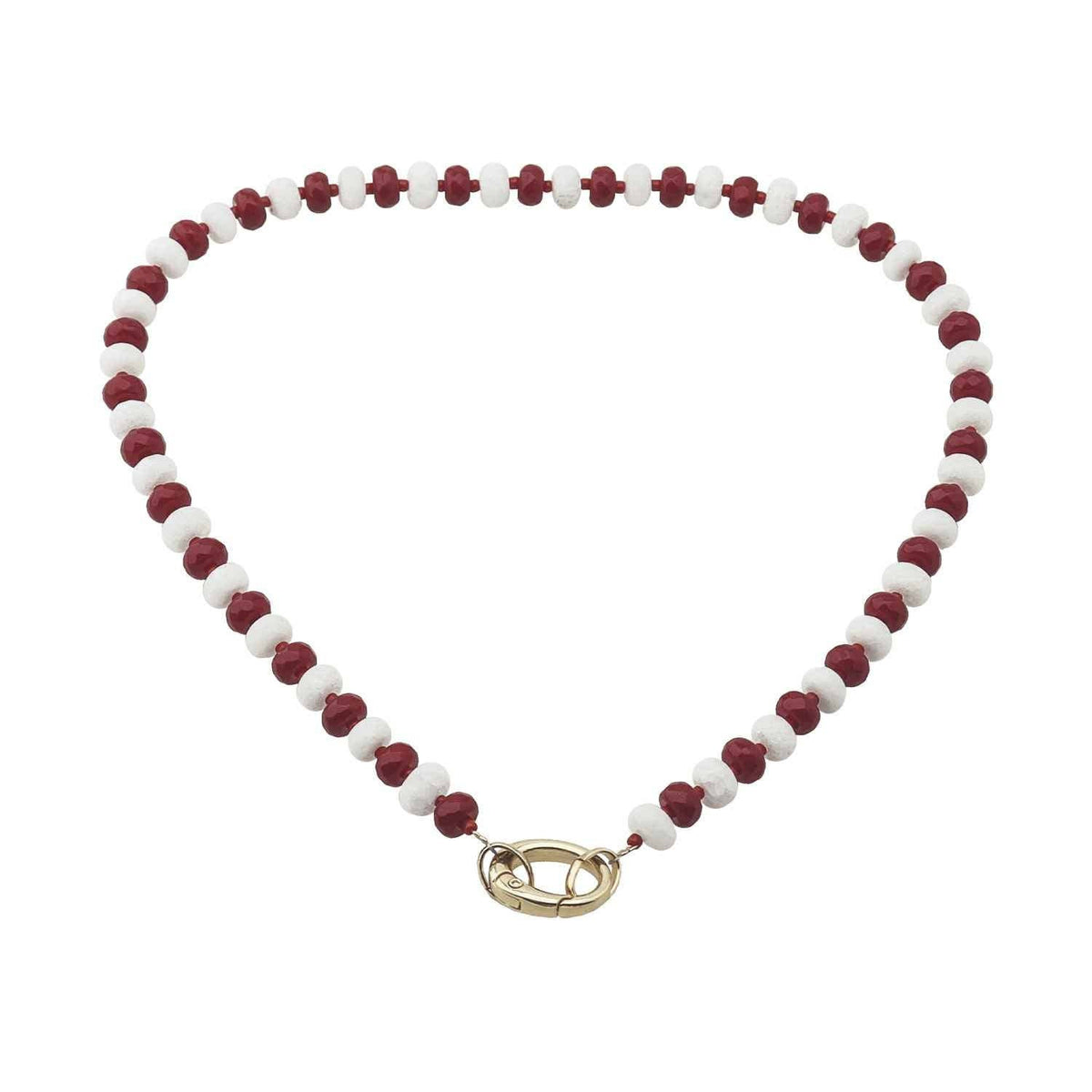 Red and White Crystal Beaded with 18" Gameday Necklace with Gold Clasp