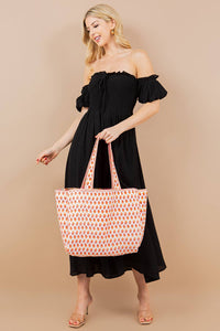 Quilted Tote Bag Pink and Orange Floral