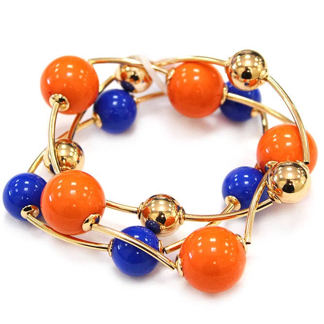 What's Hot - Gameday Blue and Orange with Gold Ball Set of 2 Stretch Bracelets