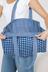 Checkered Quilted Tote Bag - Blue