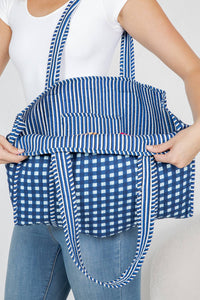 Checkered Quilted Tote Bag - Blue