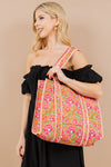 Quilted Tote Bag Pink and Orange Floral