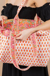 Quilted Tote Bag Pink and Orange Floral