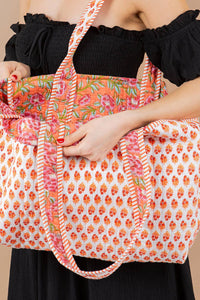 Quilted Tote Bag Pink and Orange Floral