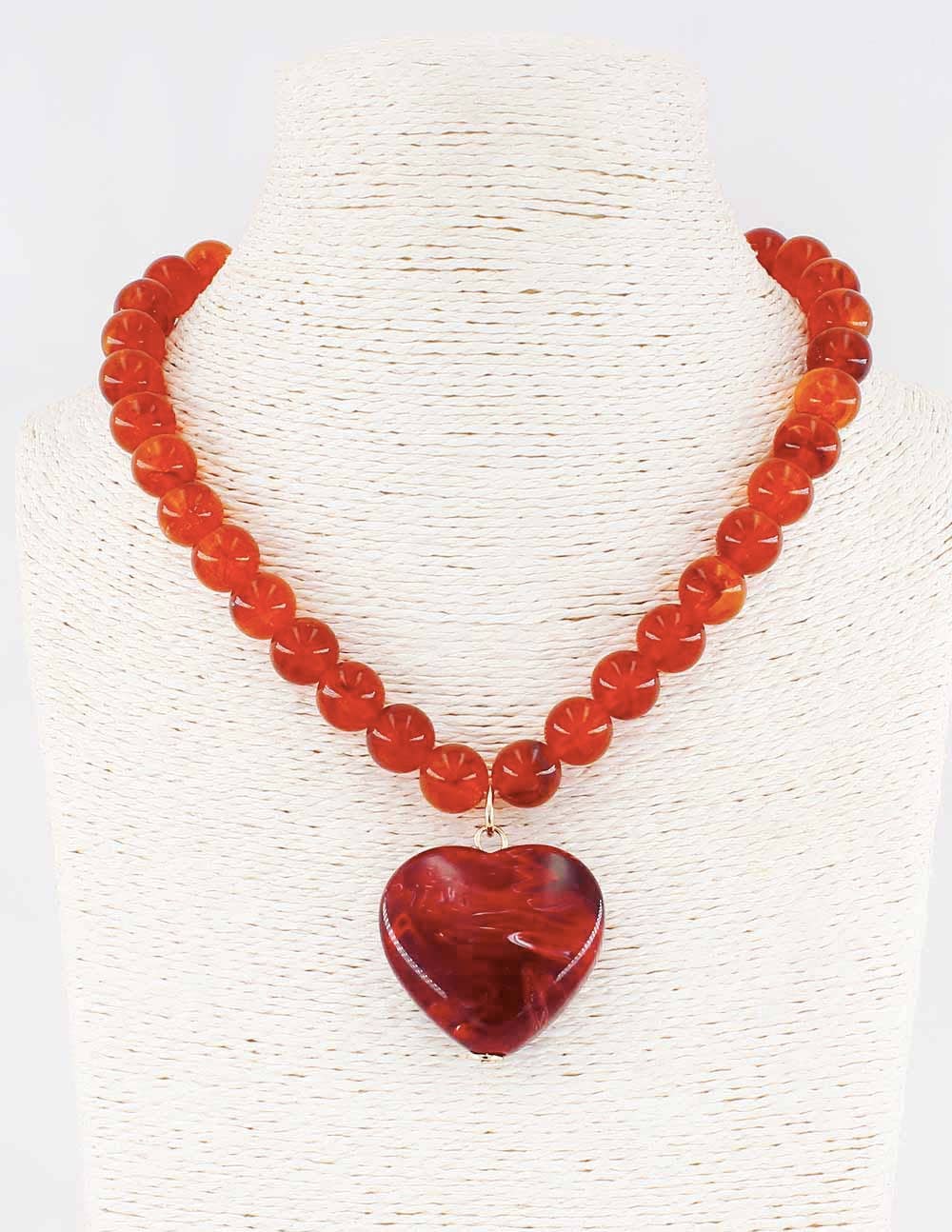 Orange Beaded Stone Heart 16"-18" Necklace