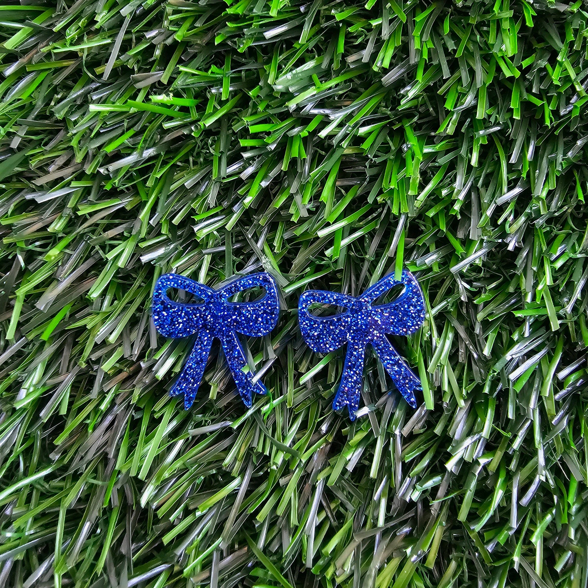 Bow Studs - Blue Glitter // Jewelry, Earrings, Game Day