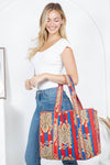 Tiger Reversible Quilted Cotton Tote Bag Red and Blue