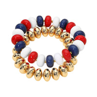 Red White Blue Beaded Stretch Multi Layered Bracelets