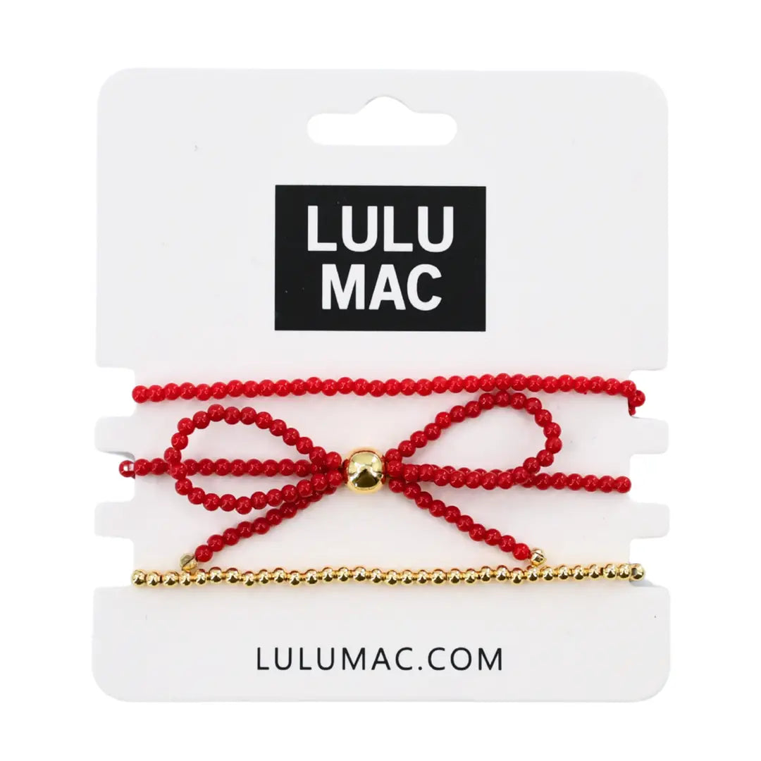 Lulu Mac Red Bow 3 Piece Bracelet Stack
