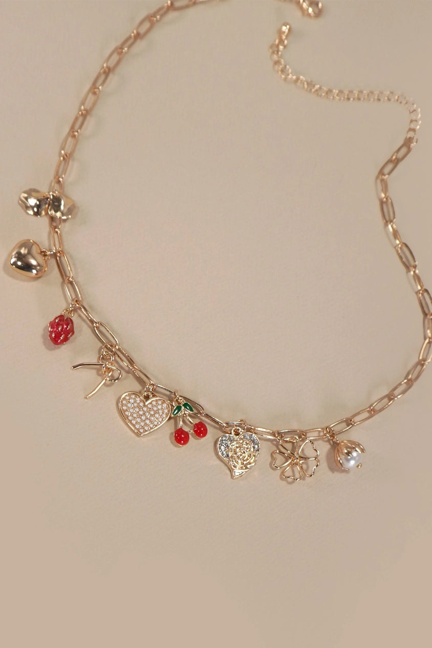 Red Berry Enamel Charm Necklace